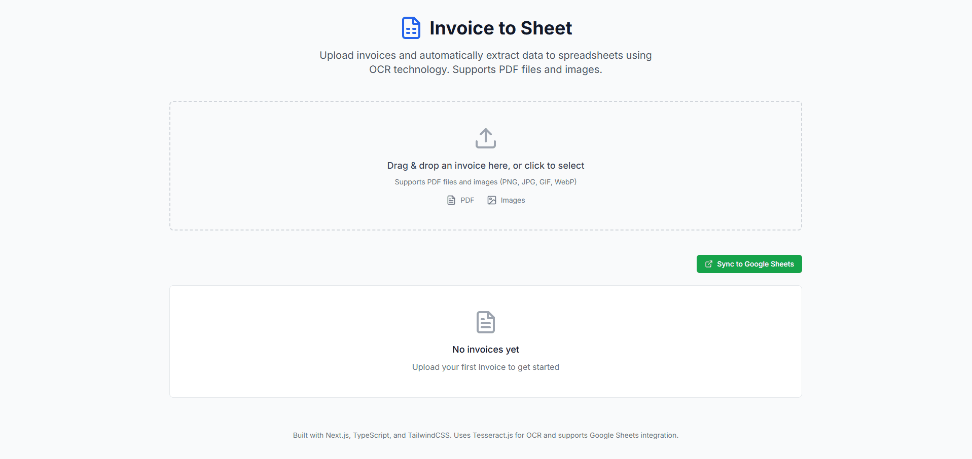 Invoice to Google Sheets Application Screenshot