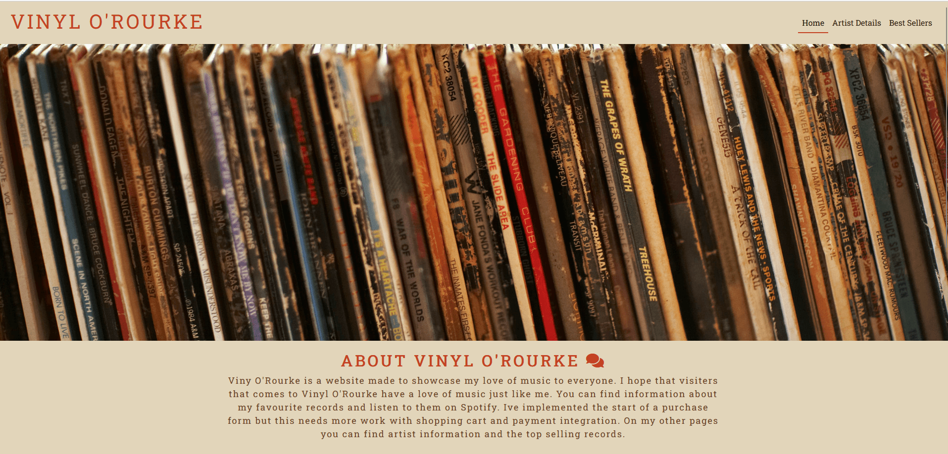 Vinyl O'Rourke Website Screenshot